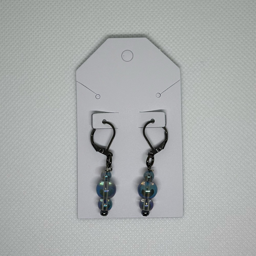 Handmade Gunmetal Lever-Back Earrings with Gray Iridescent Beads